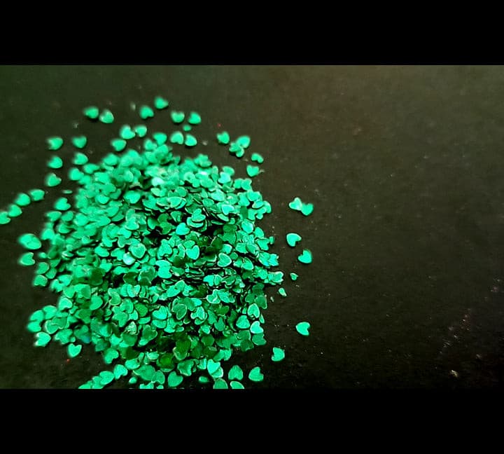 Green Hearts Glitter - 20gms | Shape Glitters Bestow Charms