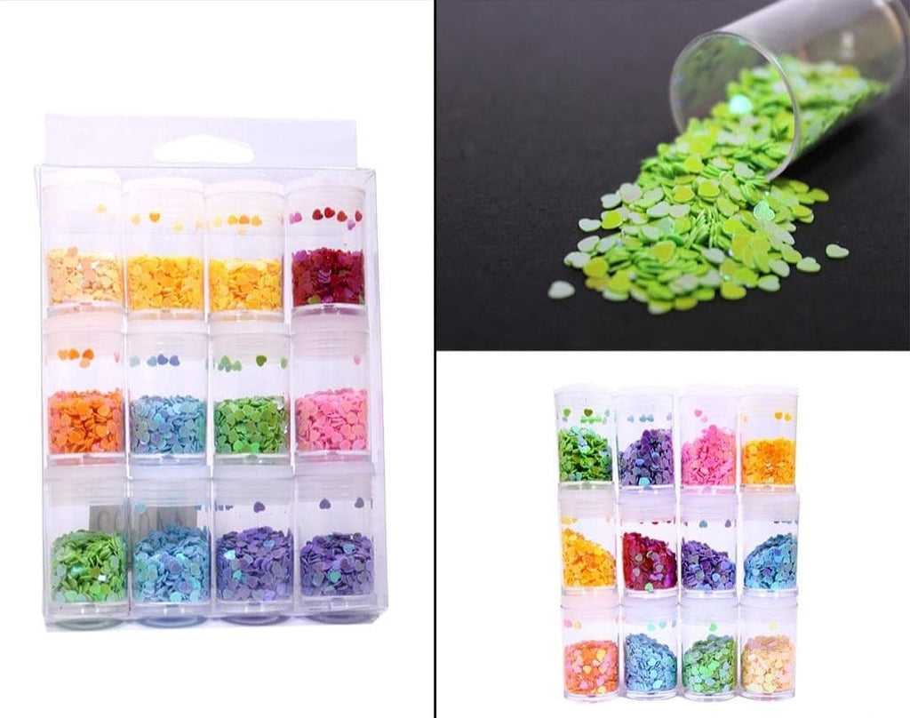 Heart Shape Chunky Glitters | Holographic Bright Shades | Set of 12 Bestow Charms
