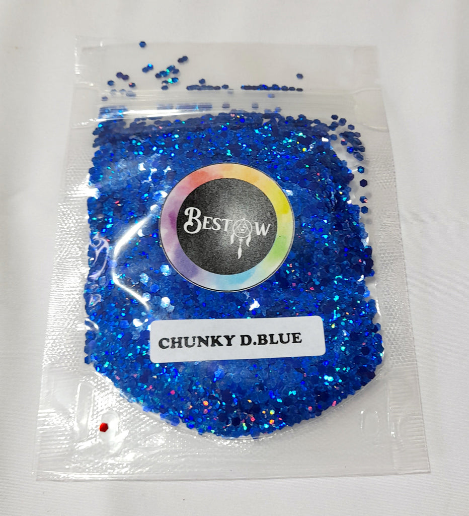 Holo Dark blue Hexagon Chunks Glitters - 20gms Bestow Charms