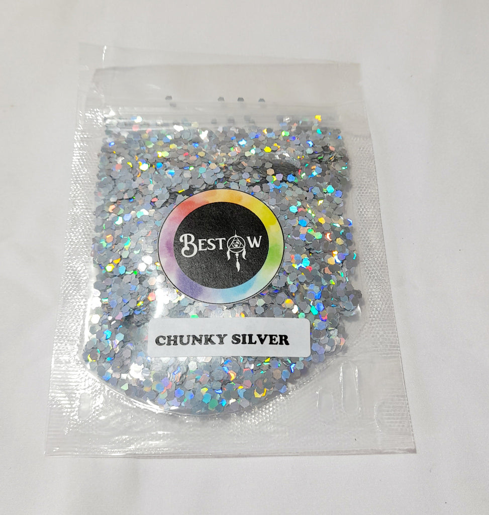 Holo Silver Hexagon Chunks Glitter - 20gms Bestow Charms