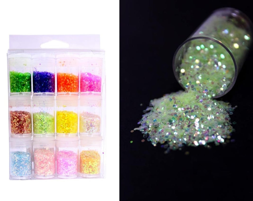 Neon Chunky Glitters | Holographic Bright Shades | Set of 12 Bestow Charms