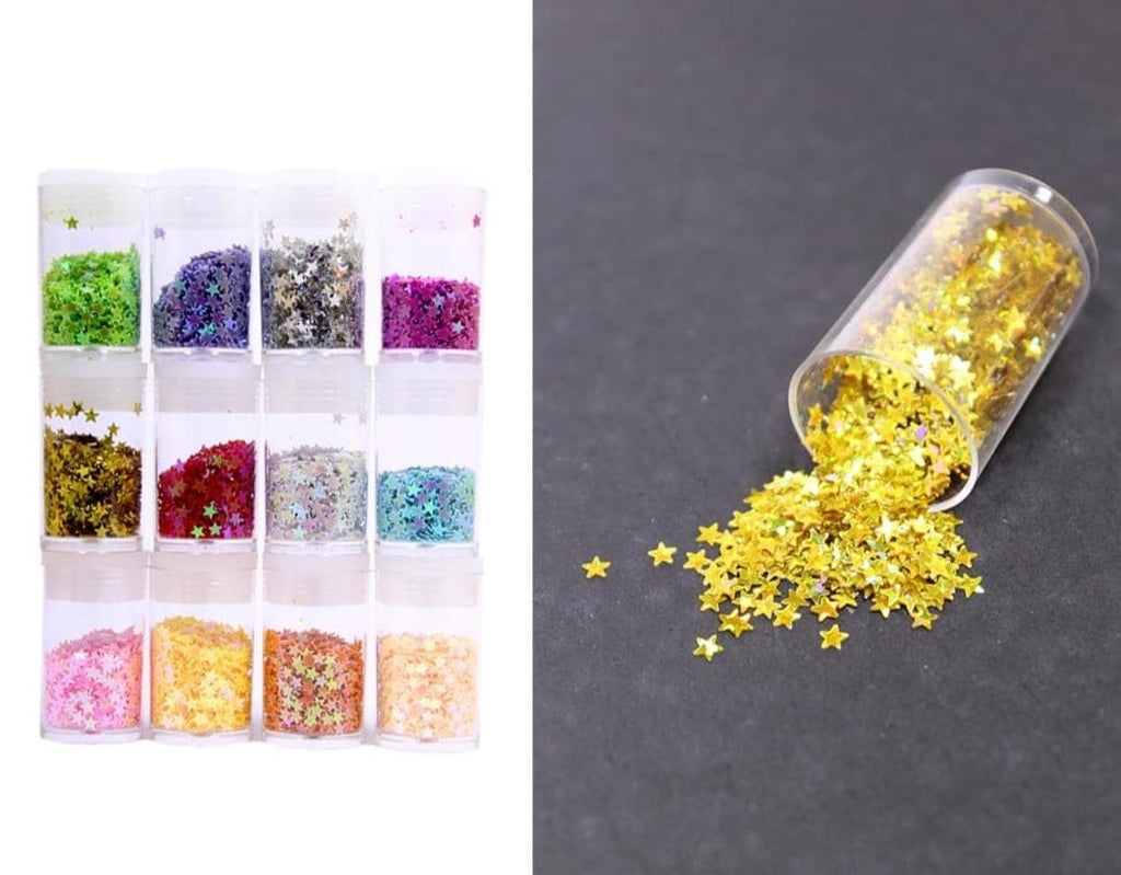 Rainbow Start Shape Chunky Glitters | Holographic Bright Shades | Set of 12 Bestow Charms