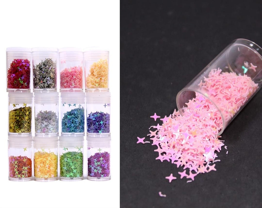 Twinkle Star Shape Chunky Glitters | Holographic Bright Shades | Set of 12 Bestow Charms